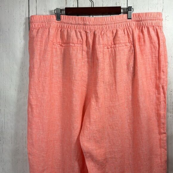 Athleta Linen Wide Leg Pants 22 Coral Pull-On Slit Hem Lightweight Coastal - Picture 15 of 16